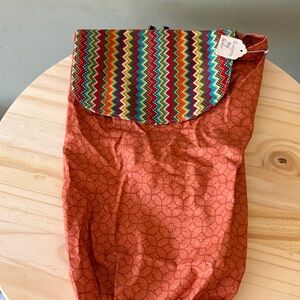 Multicolor Zigzag Flap Orange Patterned Drawstring Bag